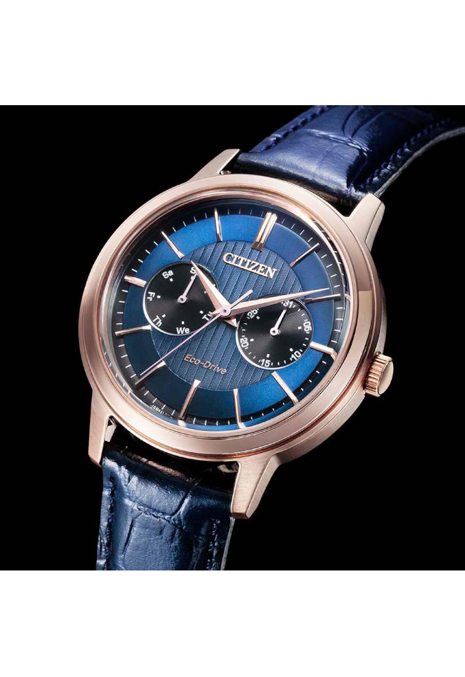 萬年鐘錶 - Citizen 星辰錶   星空藍光動能皮革男錶 BU4033-18L  錶徑41MM