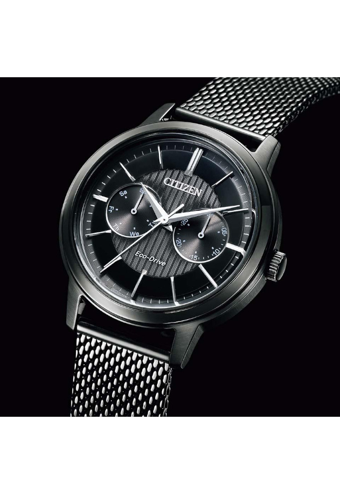 萬年鐘錶 - Citizen 星辰錶   全黑光動能不鏽鋼米蘭錶帶男錶 BU4034-82E  錶徑41MM