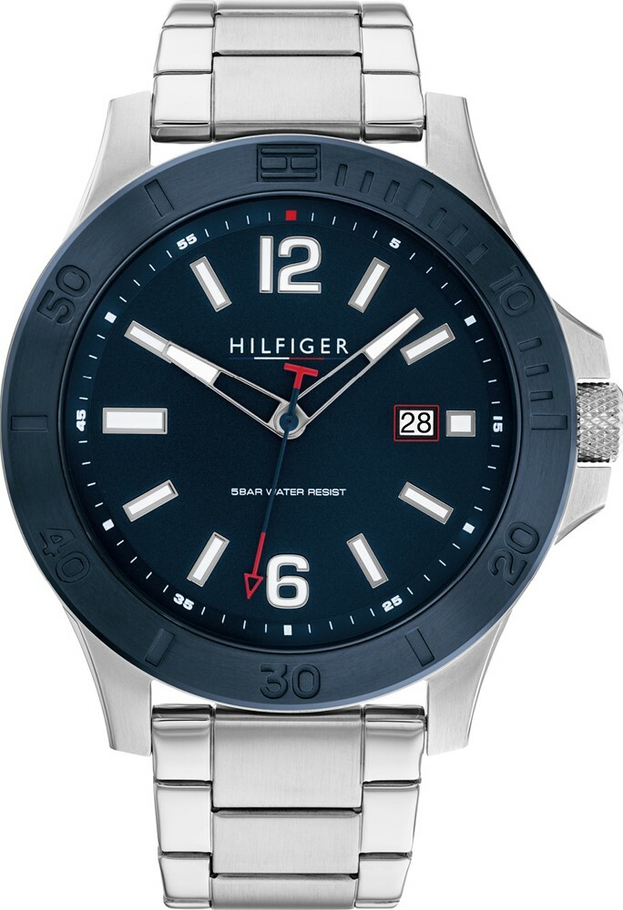 萬年鐘錶 - Tommy Hilfiger   寶藍色外圈休閒簡約不鏽鋼男錶 1791994  錶徑46MM