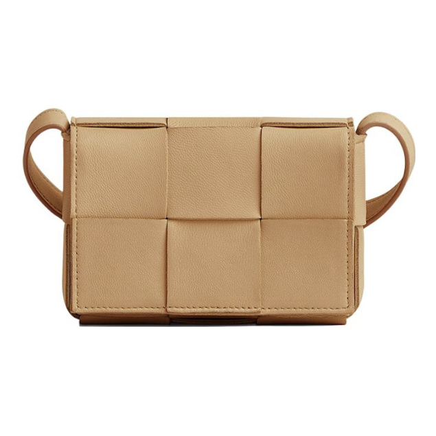 Bottega Veneta  BV Cassette Mini 編織斜跨包 奶茶 棕