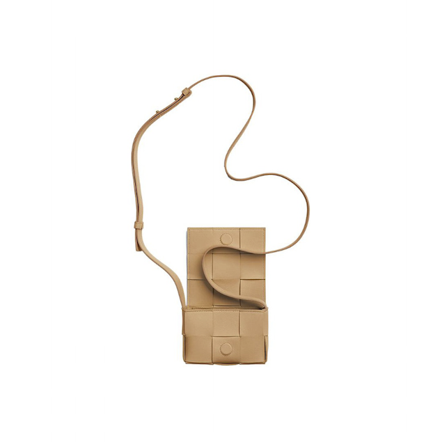 Bottega Veneta  BV Cassette Mini 編織斜跨包 奶茶 棕