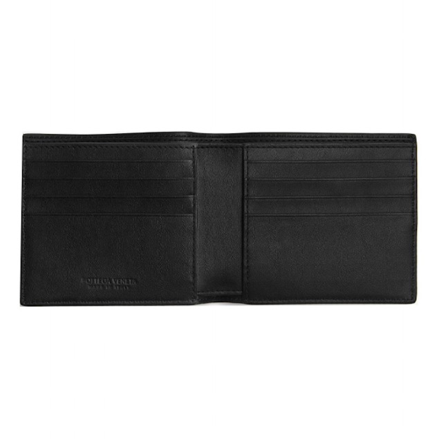 Bottega Veneta BV Intrecciato 大編織對折八卡短夾 黑