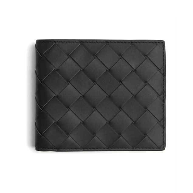 Bottega Veneta BV Intrecciato 大編織對折八卡短夾 黑
