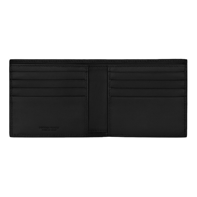 Bottega Veneta BV Intrecciato 經典編織對折八卡短夾 黑