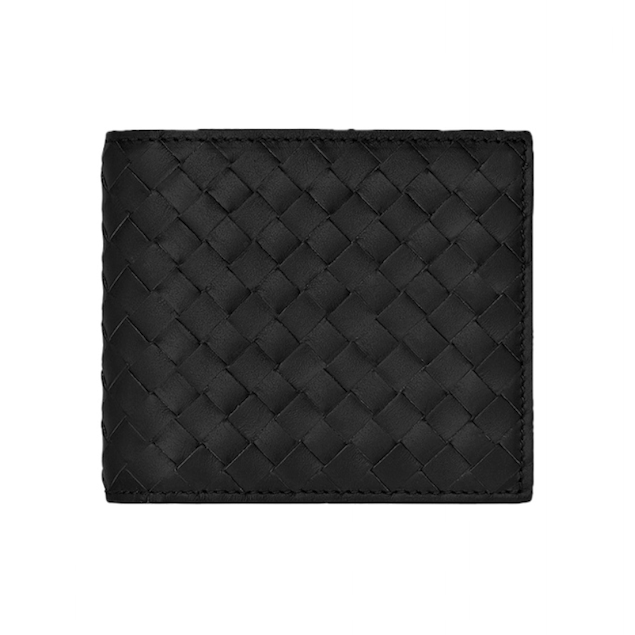 Bottega Veneta BV Intrecciato 經典編織對折八卡短夾 黑