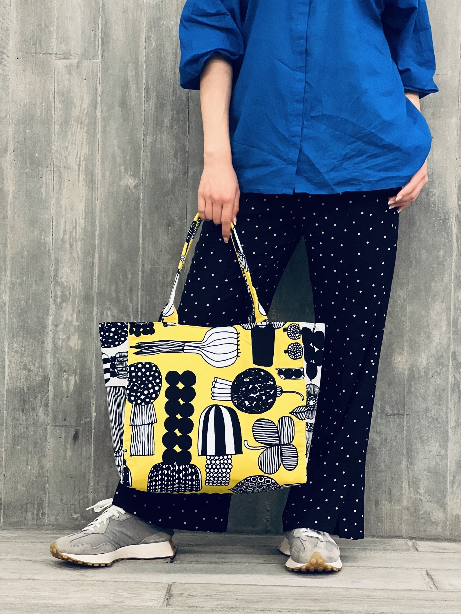 Shoulder box tote | Marimekko 白色菇布 x 黃色菇布