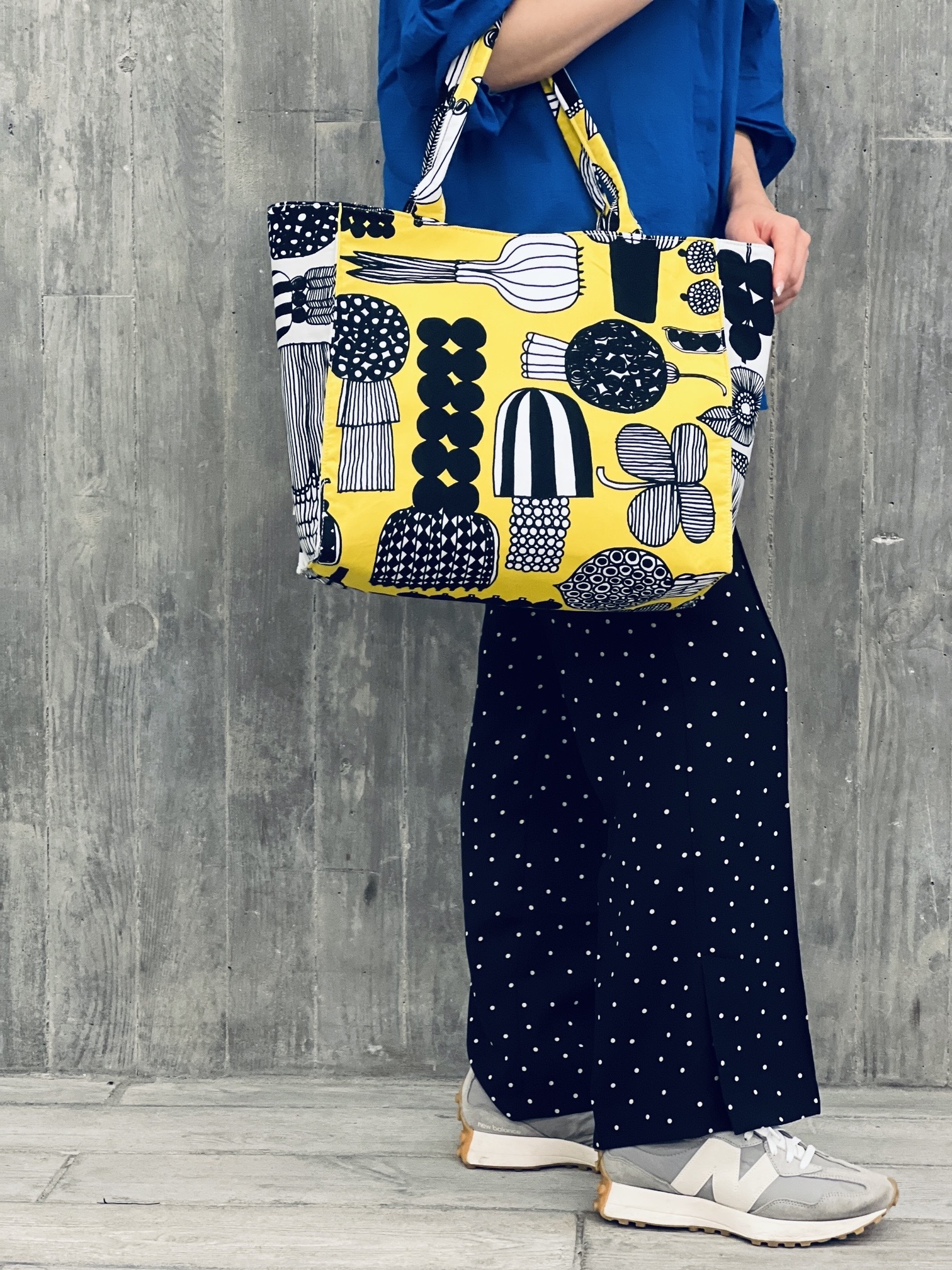 Shoulder box tote | Marimekko 白色菇布 x 黃色菇布