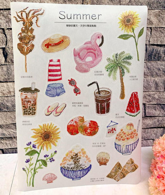 夏 季節的樣子 A5和紙貼紙／針線球