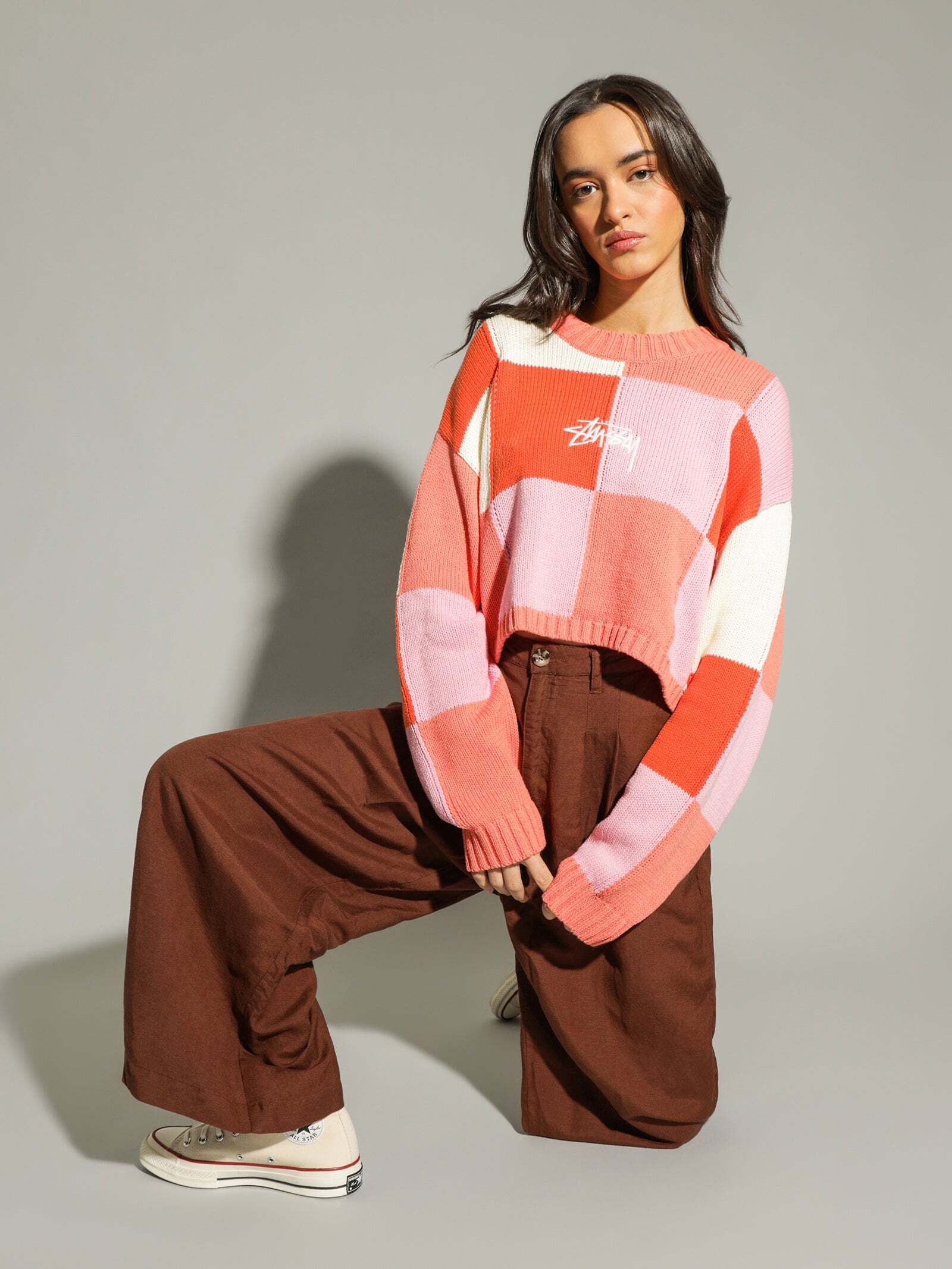 澳洲代購 STUSSY 針織格子 撞色 短版上衣 SEP LU