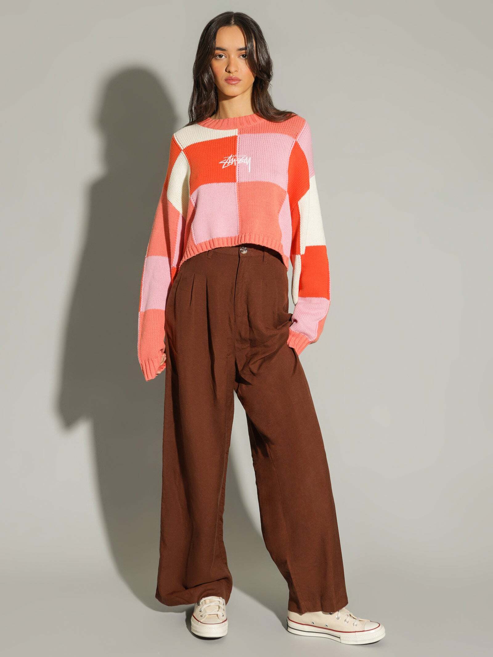 澳洲代購 STUSSY 針織格子 撞色 短版上衣 SEP LU