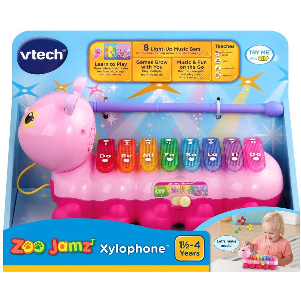 【英國 Vtech】2合1動感敲敲毛毛蟲-粉