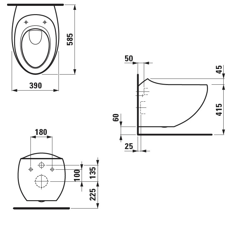 Laufen "Alessi One" 8.2097.1.400.000.1 + 8.9297.1.000.000.1 Rimless Wallhung Toilet (LCC) w/ Soft Closing Cover