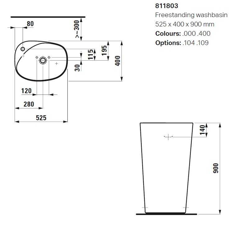Laufen "Palomba" 8.1180.3.000.109.1 Freestanding Washbasin without Tap Hole