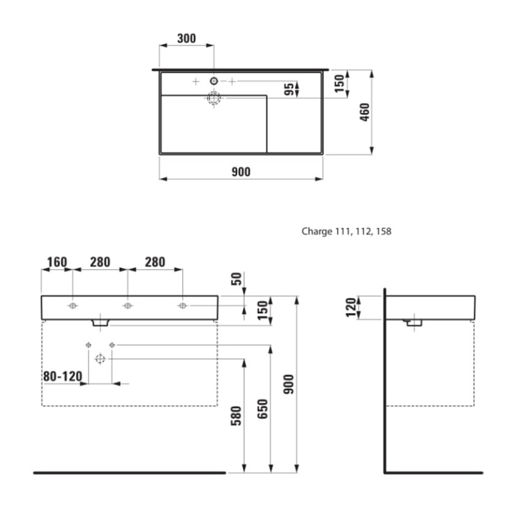 Laufen "Kartell by LAUFEN" 8.1033.8.000.158.1 Countertop or Wall Hung Washbasin with 3 Tap Hole *SaphirKeramik*