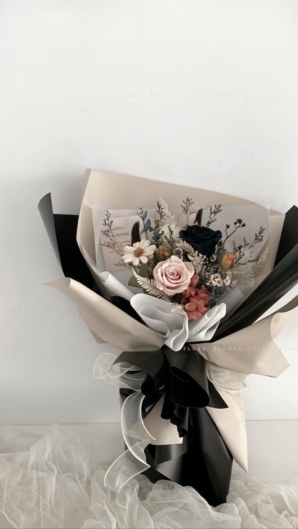 乾燥永生花束-黑磚奶茶