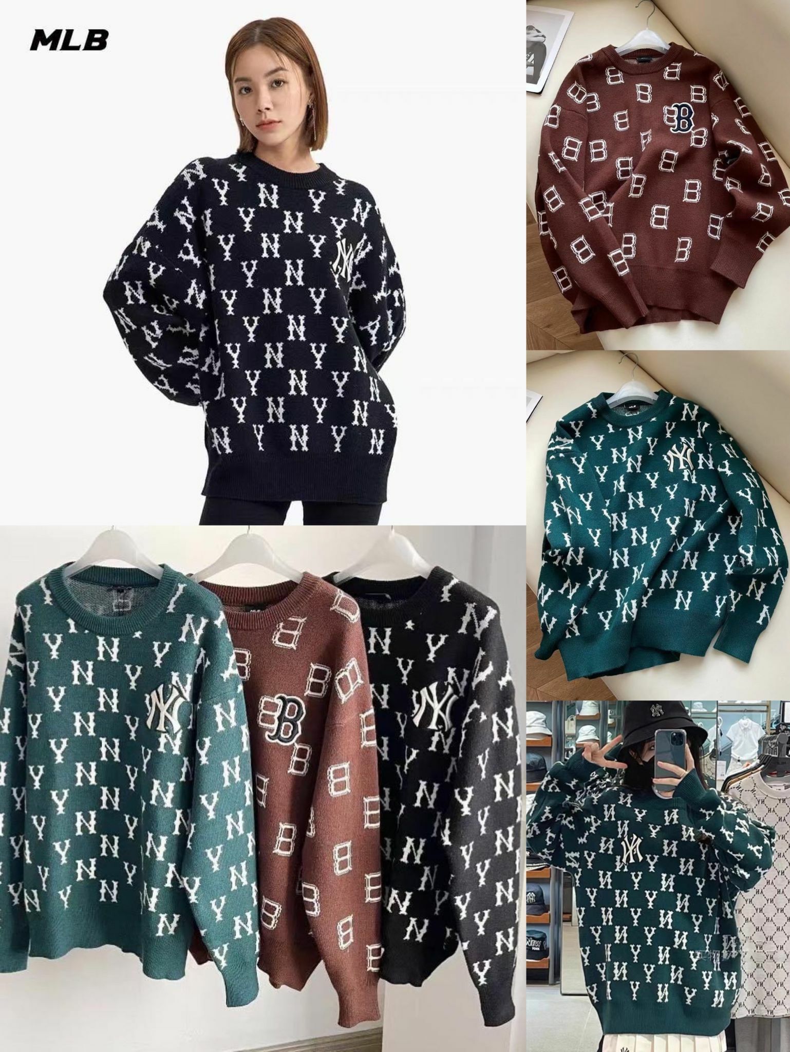限定🇰🇷✨MLB Vintage Logo滿印情侶款👫針織衛衣 -2203034