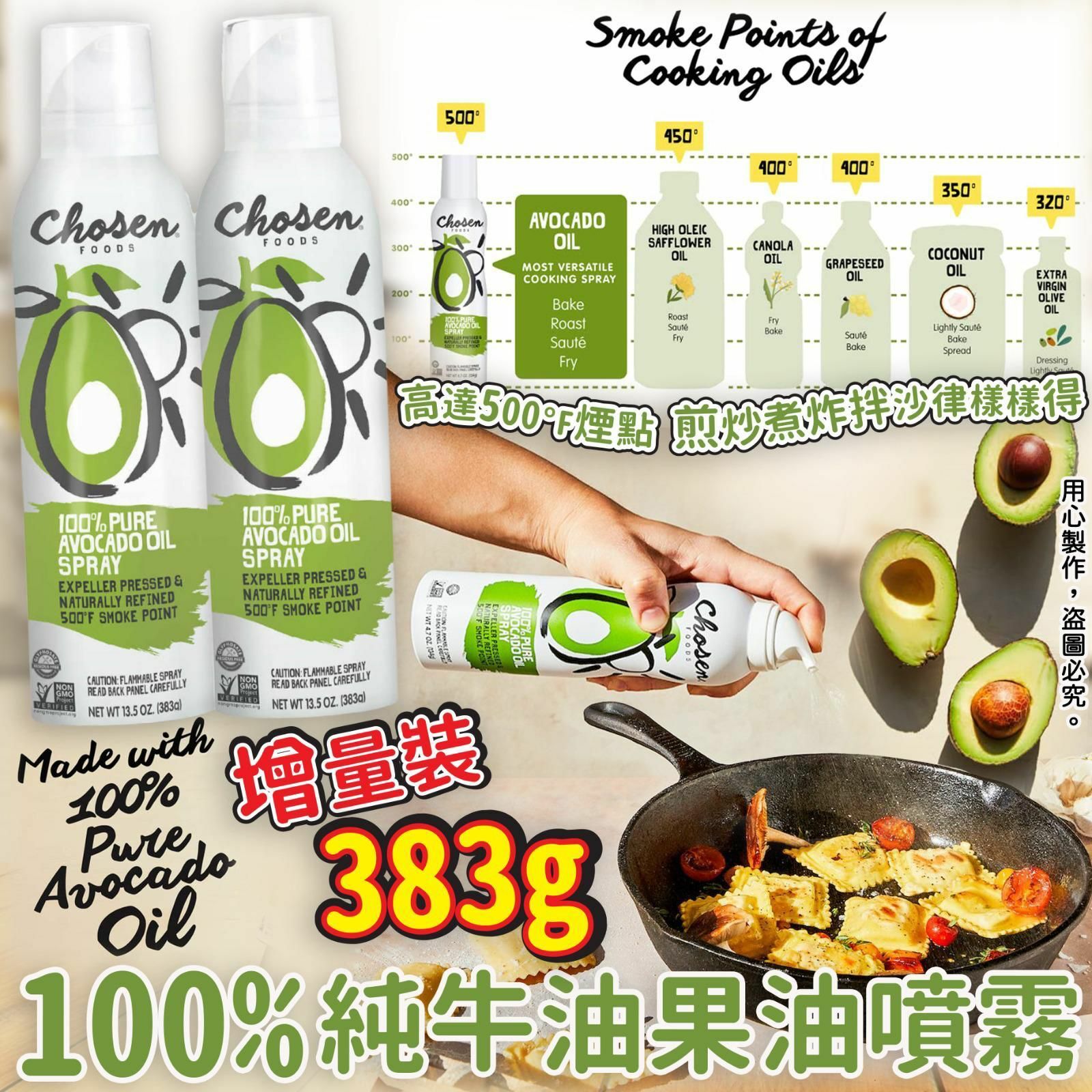 美國100%純牛油果油噴霧增量孖裝383g