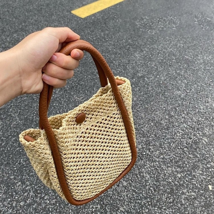 【現貨】韓國草編皮革手提兩用小包