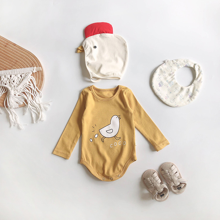 小雞長袖包屁衣｜含帽