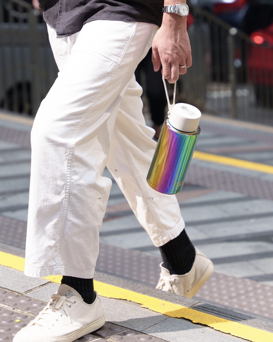 Chrome Rainbow Ceramic Reusable Bottle with Cloud Straw Lid - 34oz / 1,000ml | FRANK GREEN