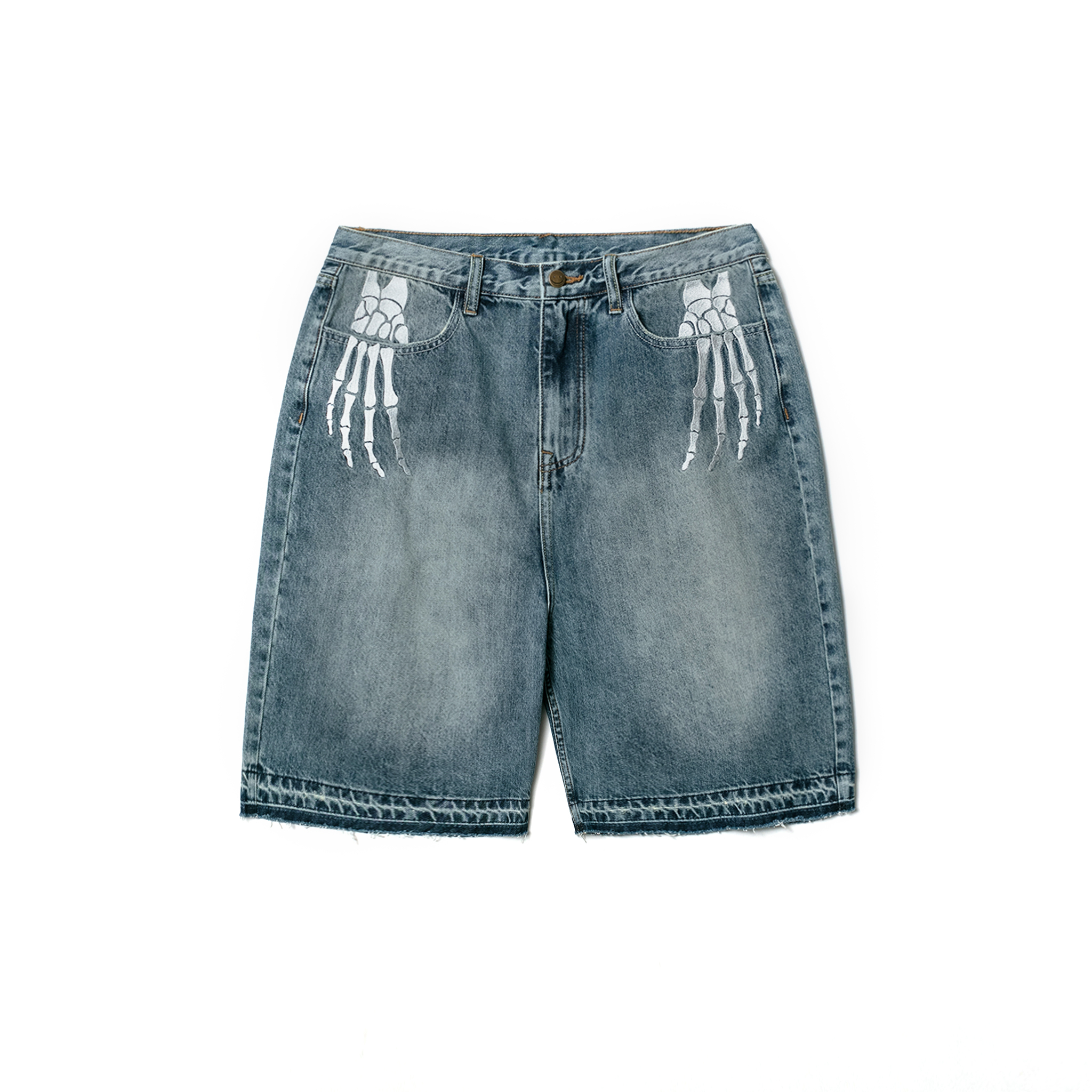 国内未入荷 STARTEXCEEDEND - 3D Skeleton Denim Shorts AES SKELETON HAND WORK WASHED DENIM SHORTS