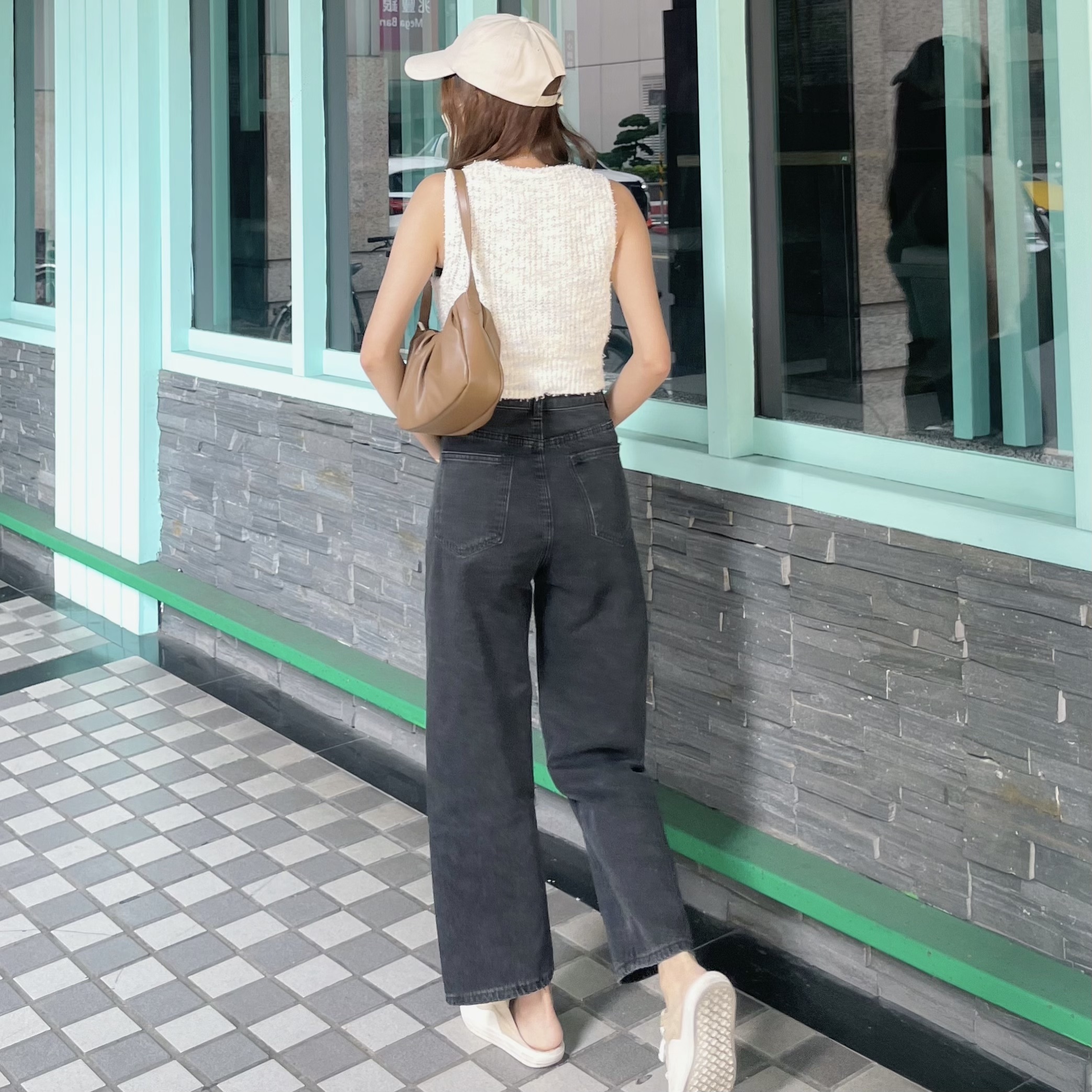 |現貨|小個子高腰直筒百搭黑灰寬褲落地褲(XXS-L)