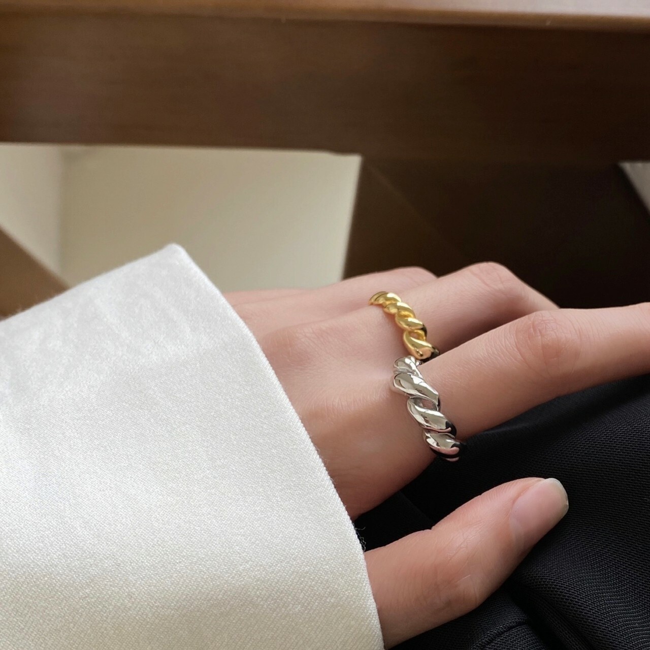 │輕奢│法式牛角麵包 • 開口戒 • 純銀戒指 • 可碰水 抗過敏 S925