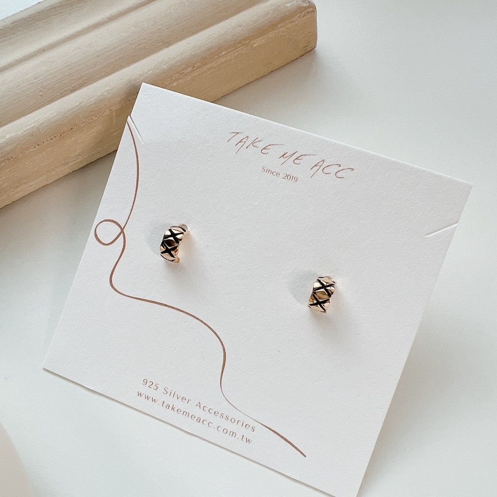 迷你菱格｜全純銀耳環