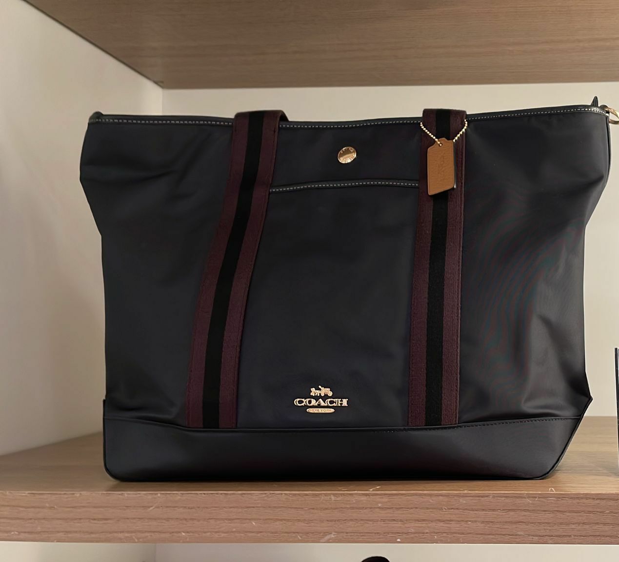 COACH NYLON TOTE BAG WITH STRIPES