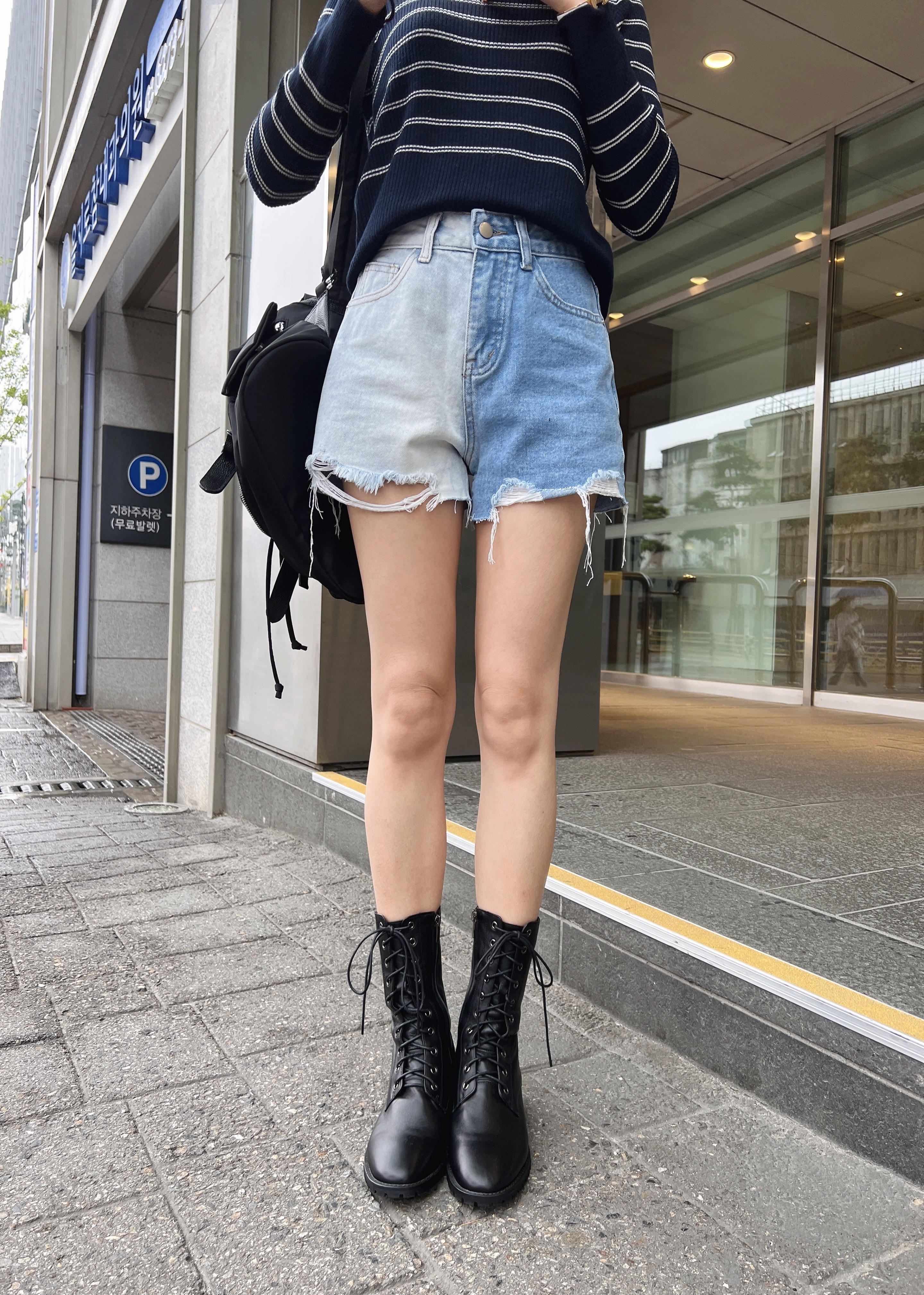 私心款超正點雙色牛仔短褲