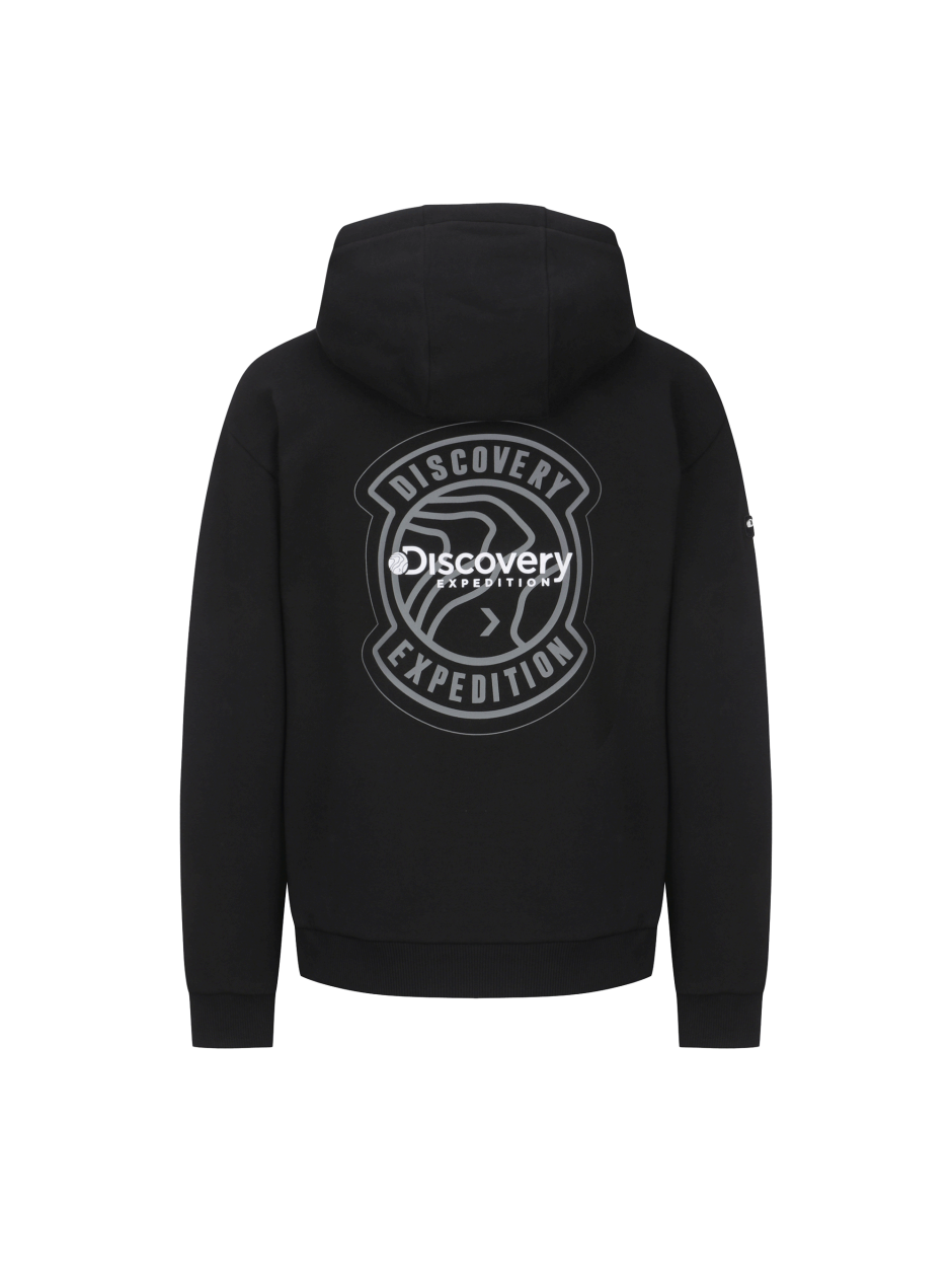 Discovery 背面大圖騰LOGO 口袋帽T 黑色 男