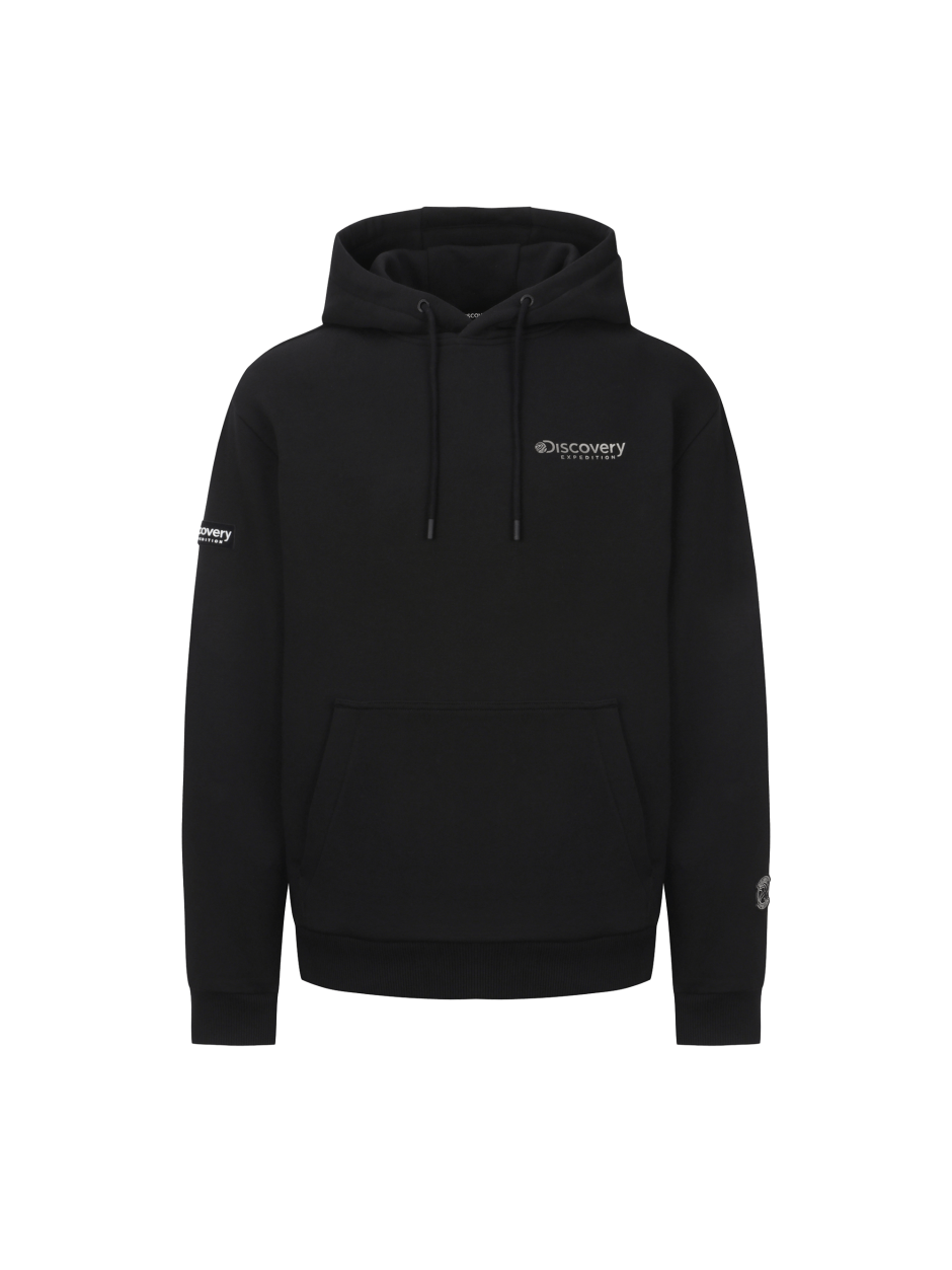 Discovery 背面大圖騰LOGO 口袋帽T 黑色 男