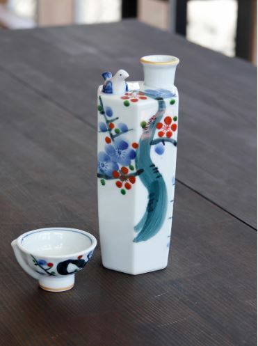 丸モ高木陶器 手繪(梅花木)鳥鳴酒具 - 壺及杯套裝