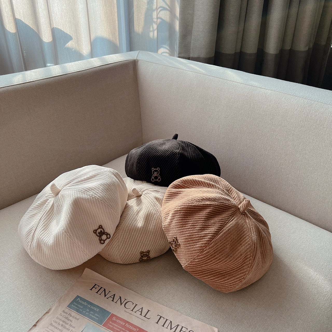 小熊燈芯絨畫家帽/四色