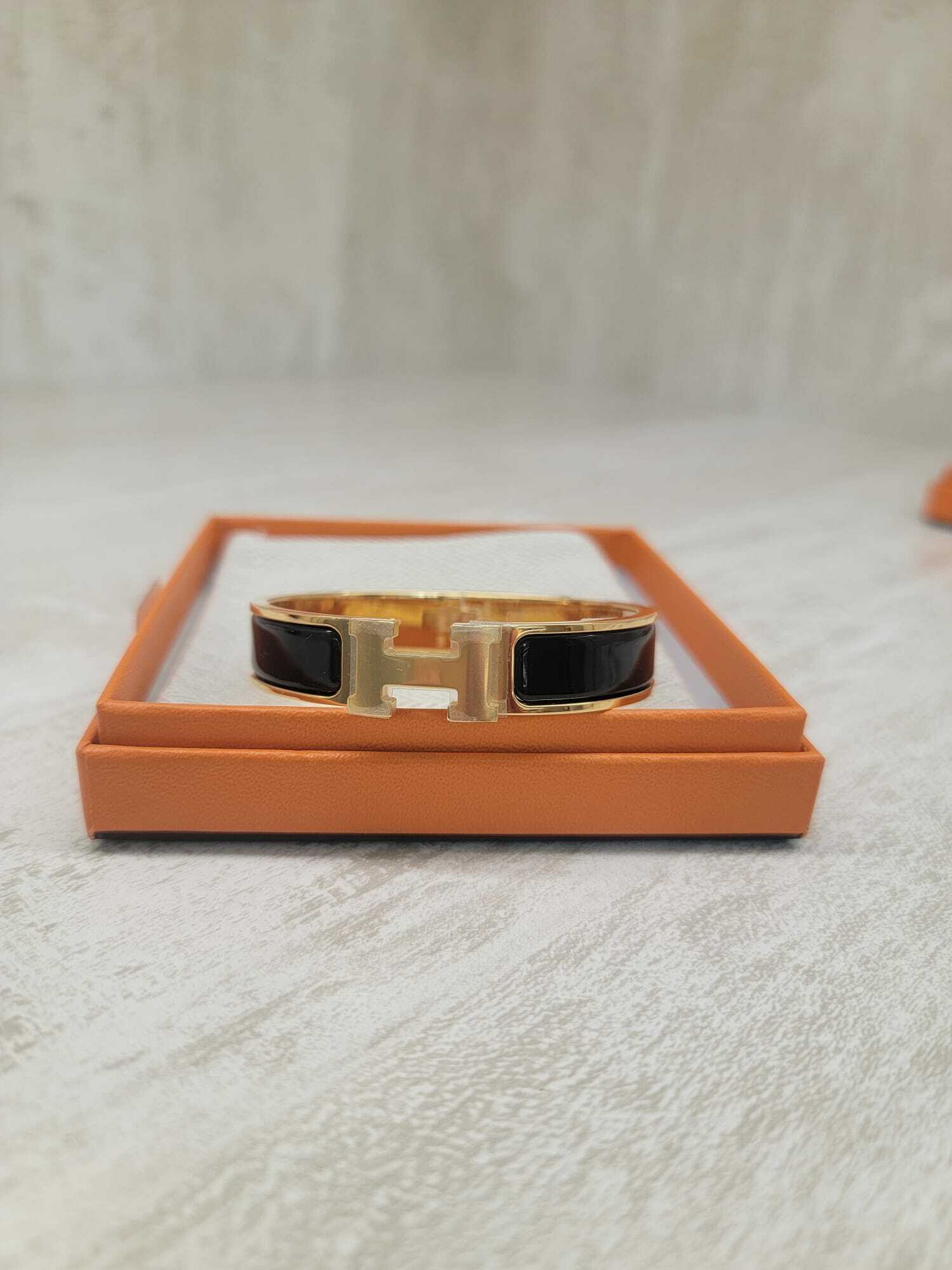 HERMES Clic H bracelet  NOIR F 黑/金 手鐲