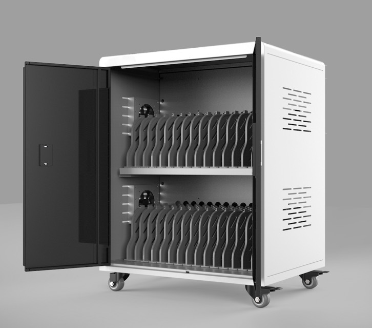 APC-E36 Tablet iPad 充電車 36 bays (5V2A), Cooling fan, Smart 3 status colours LED,  medical ultra-quiet universal wheels, Cabinet lock, International Certification CE, FCC, RoHS, ISO, CCC, 710 mm (L) x 450mm (W) x 890mm (H)