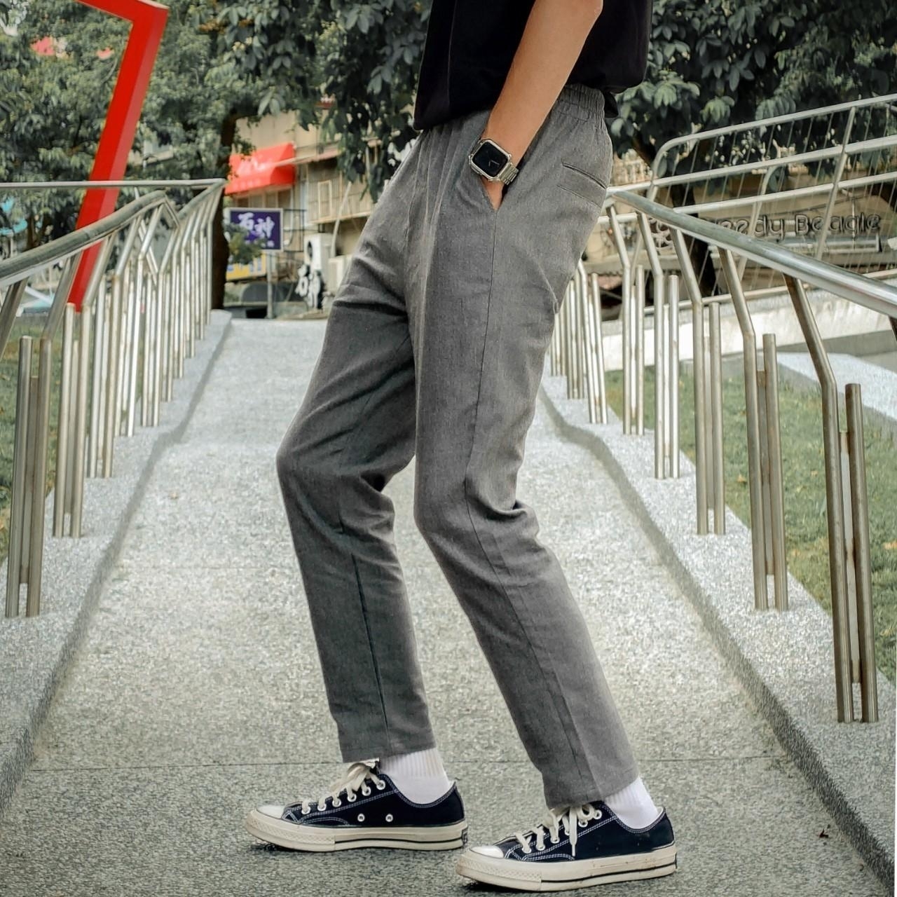 XCTRL 彈力修身休閒長褲-灰