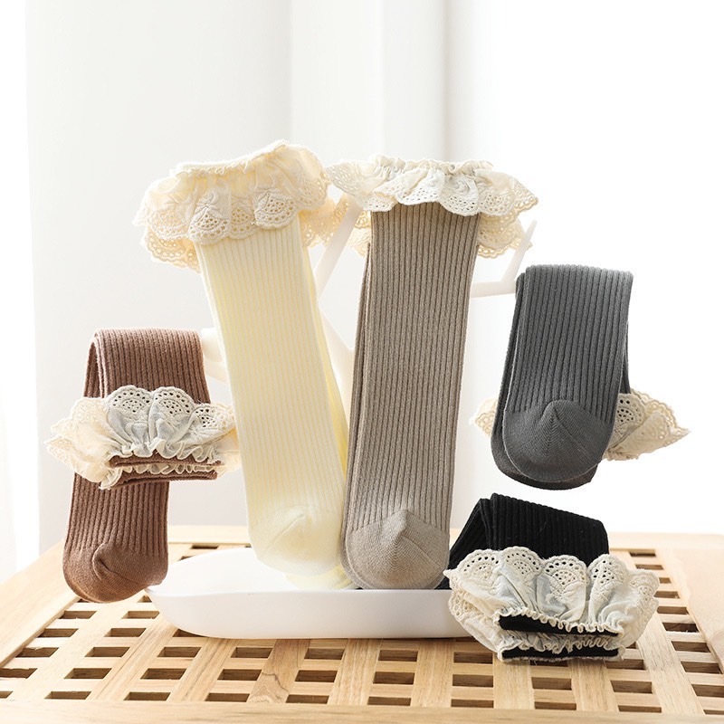 蕾絲無腳跟坑條襪