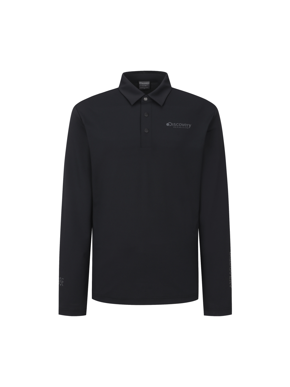 Discovery 經典款 小LOGO 長袖 有領T恤 高爾夫 黑色 男