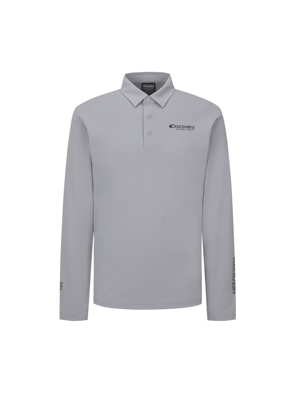 Discovery 經典款 小LOGO 長袖 有領T恤 高爾夫 灰色 男