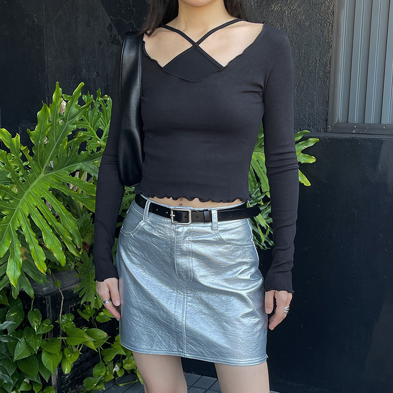 銀色紋理短裙（-50%)