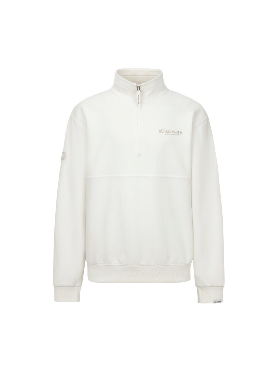 Discovery 拼色 半拉鍊 T 恤 微高領 休閒 白色 男