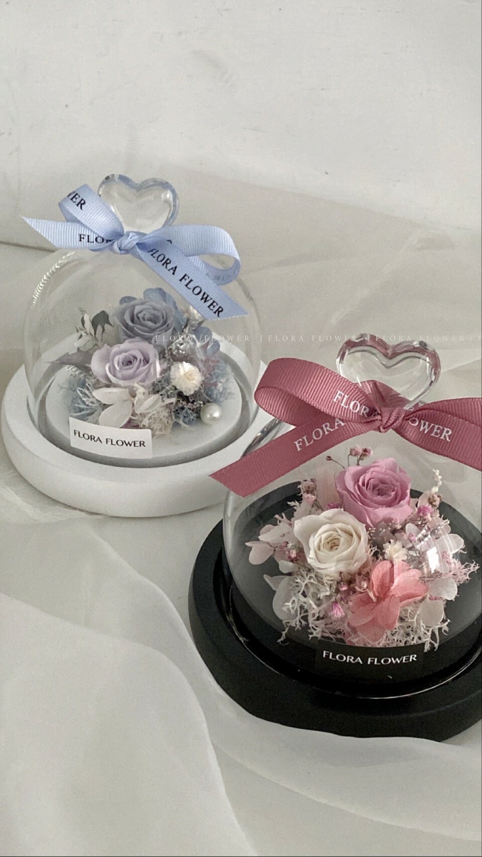 永生花愛心玻璃罩夜燈 -霧灰藍紫