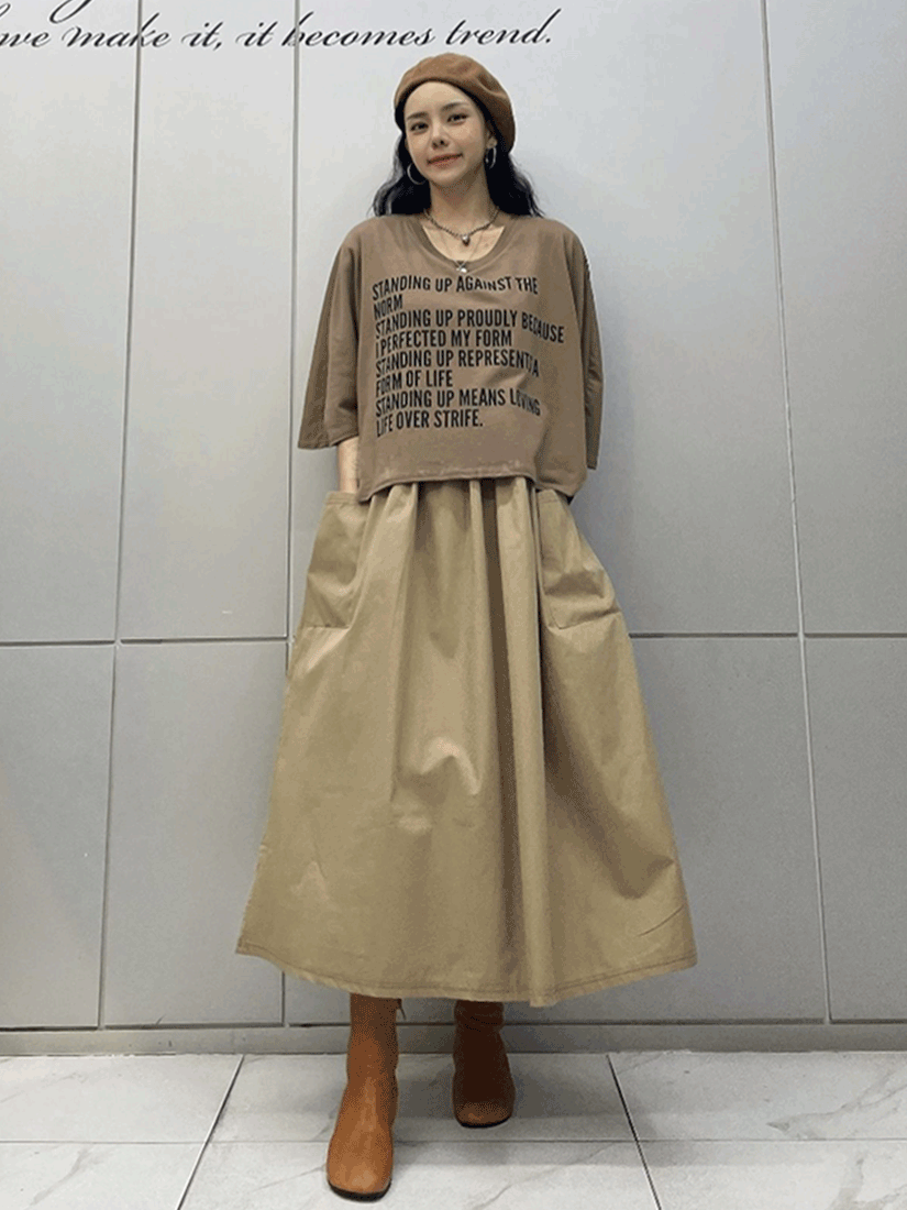 舒適假二件式字母洋裝 [ 2色 / Free ]