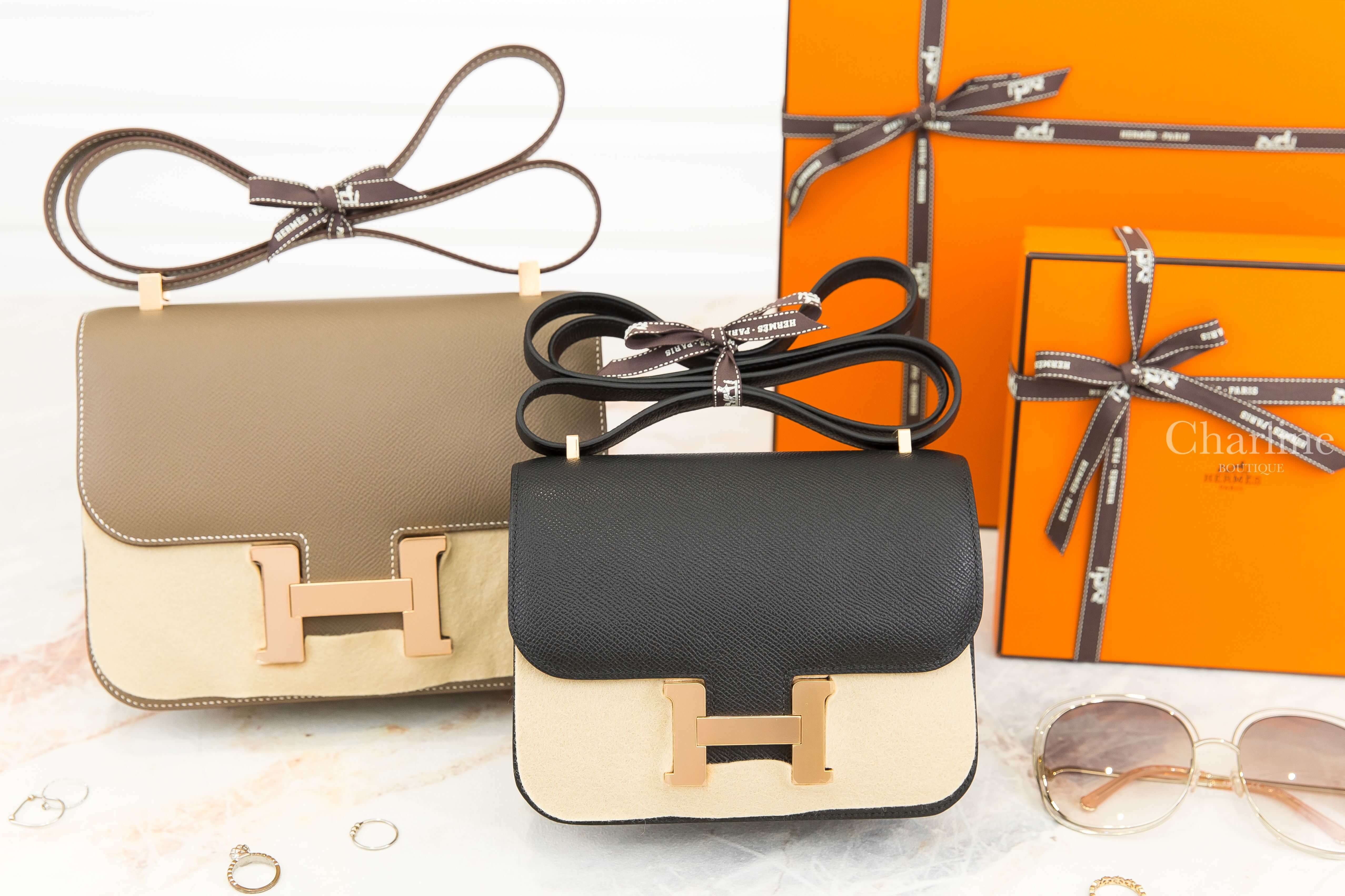 Hermès Mini Constance 18cm 89 Noir Epsom U刻黑色玫瑰金釦,Hermès Constance 24cm 18 Etoupe Epsom U刻大象灰玫瑰金釦-Charline Boutique 精品代購