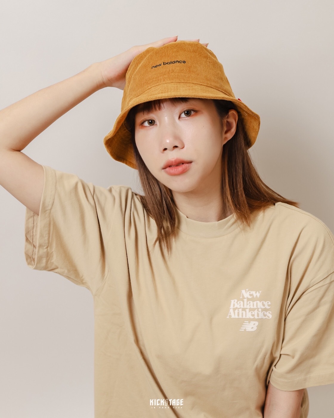 NEW BALANCE WASHED CORDUROY BUCKET HAT 黑色駝色刺繡LOGO 水洗