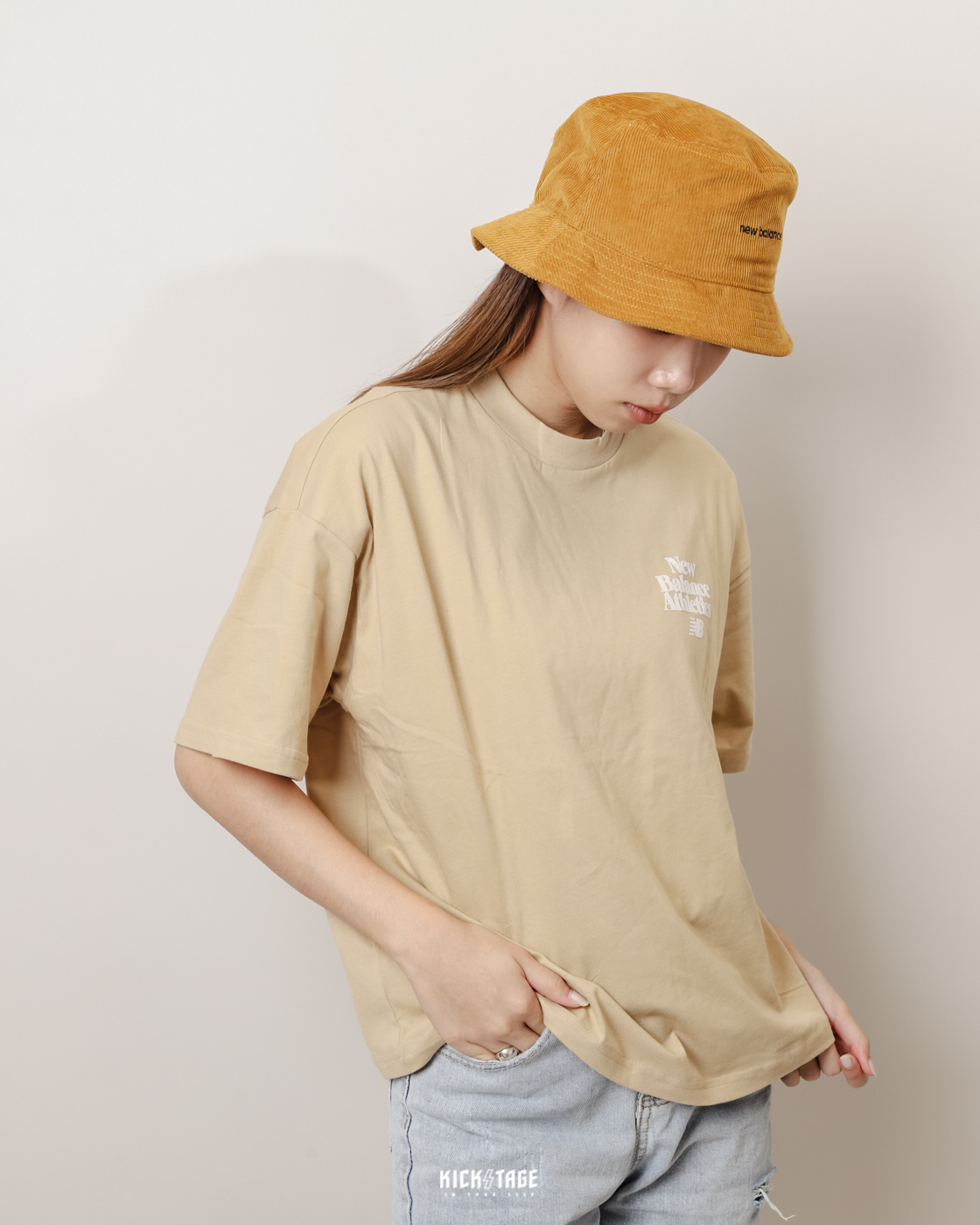 NEW BALANCE WASHED CORDUROY BUCKET HAT 黑色駝色刺繡LOGO 水洗