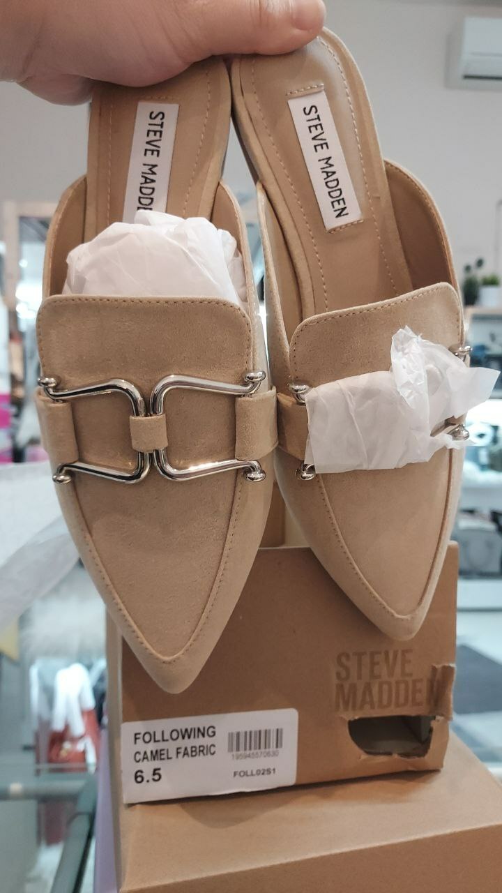 [S] STEVE MADDENWOMENS FOLLOWING POINTED TOE MULE,CAMEL FABRIC, FOLL02S1-CAMEL FABRIC (SSM35)