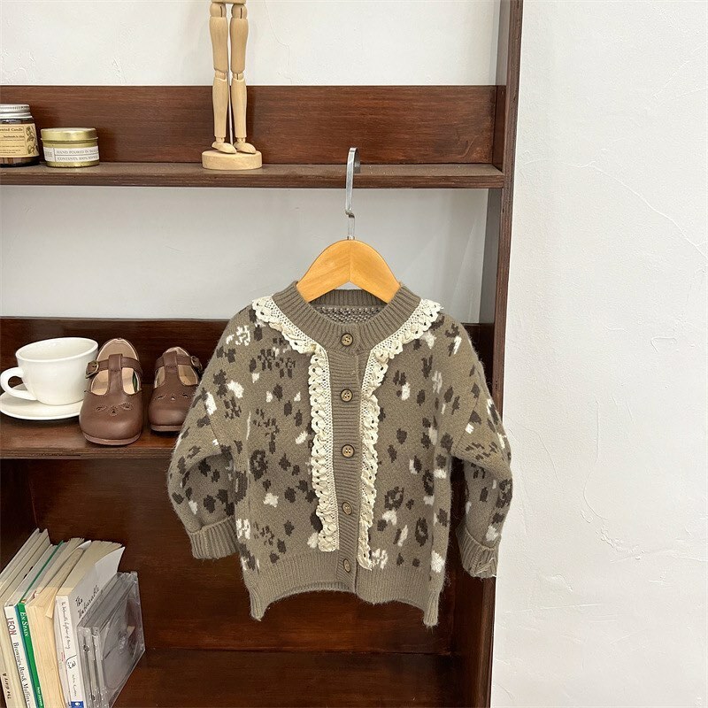 森林系花邊領針織外套