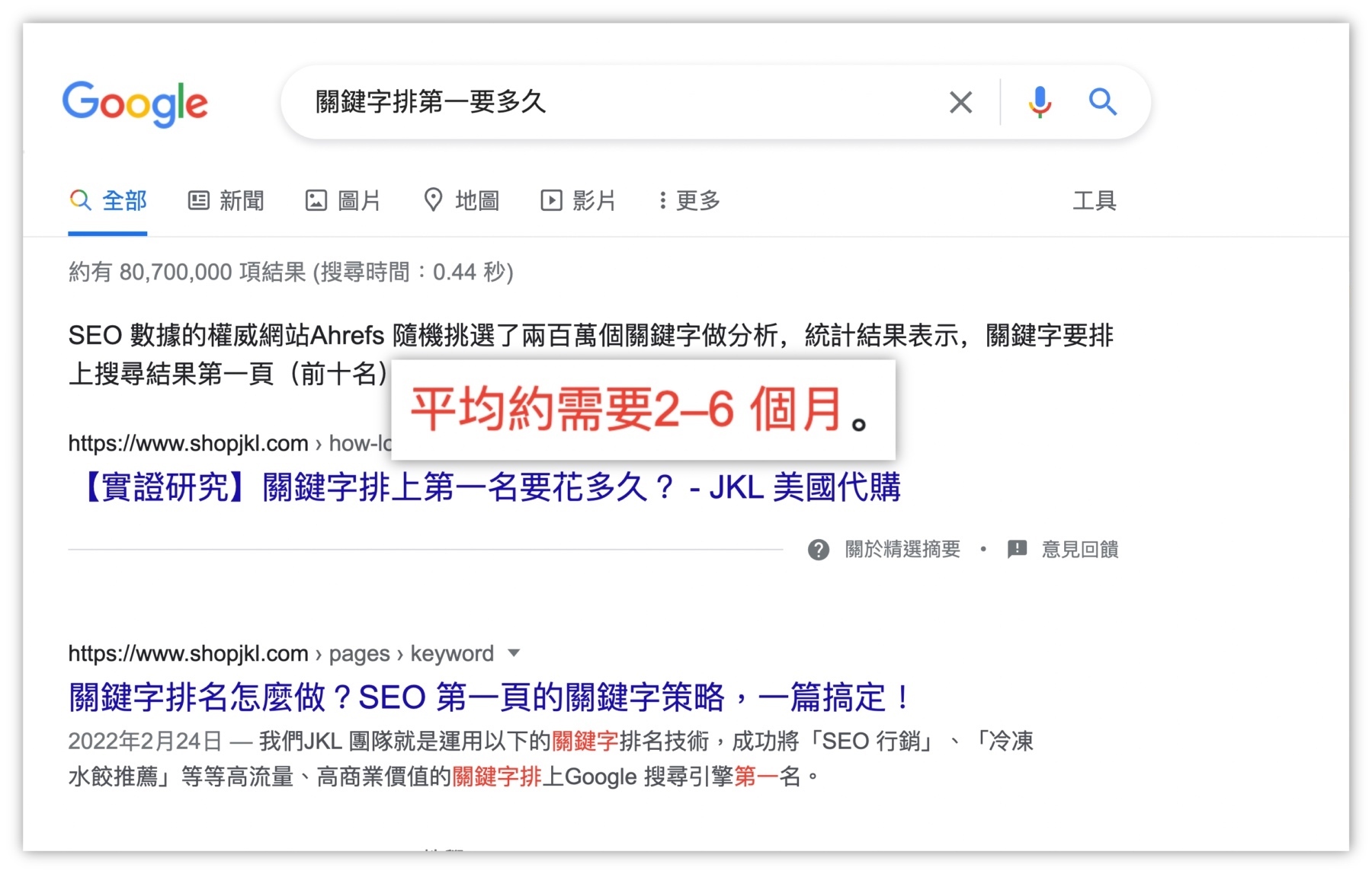 關鍵字排第一要多久